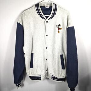 Vintage Mickey & Co Varsity Jacket Gray Blue Men’s XL Walt Disney Embroidered